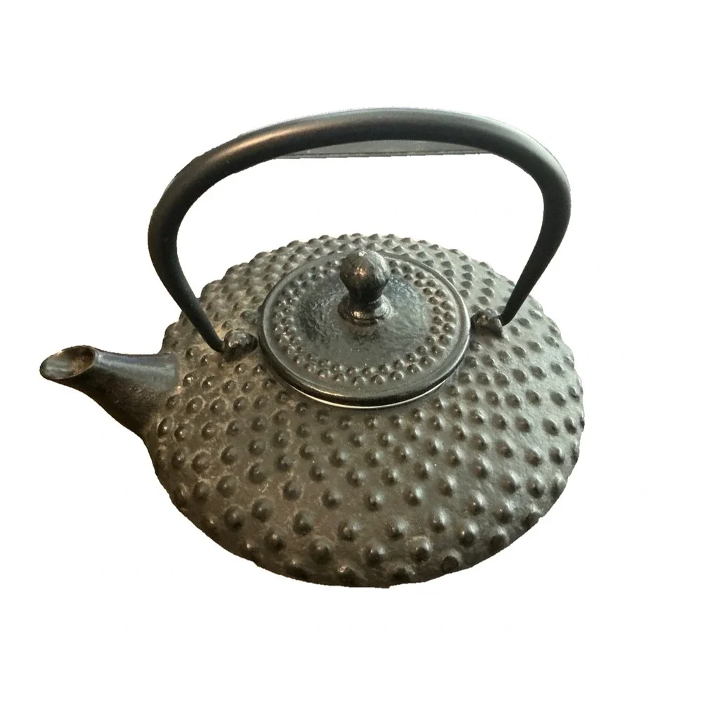 Japanese Cast Iron Teapot Dotted Pattern & Handle Hobnail Black 8